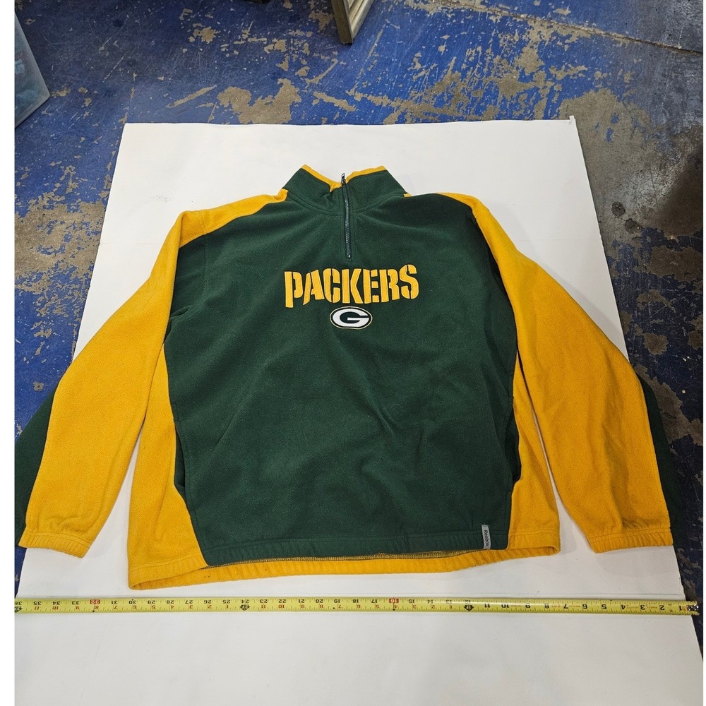 Reebok NFL Green Bay Packers Quarter Zip Fleece Pullover Mens XL Green Gold